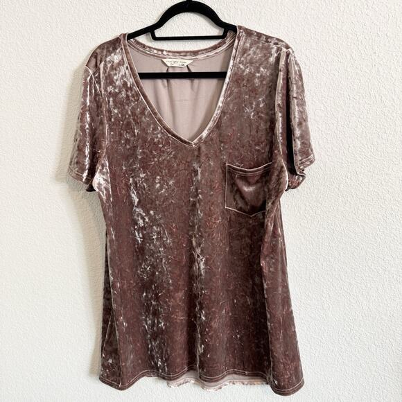 Spring + Mercer XXL Rose Smoke Velvet Legging Tee Short Sleeve V-Neck T-Shirt - Picture 2 of 6